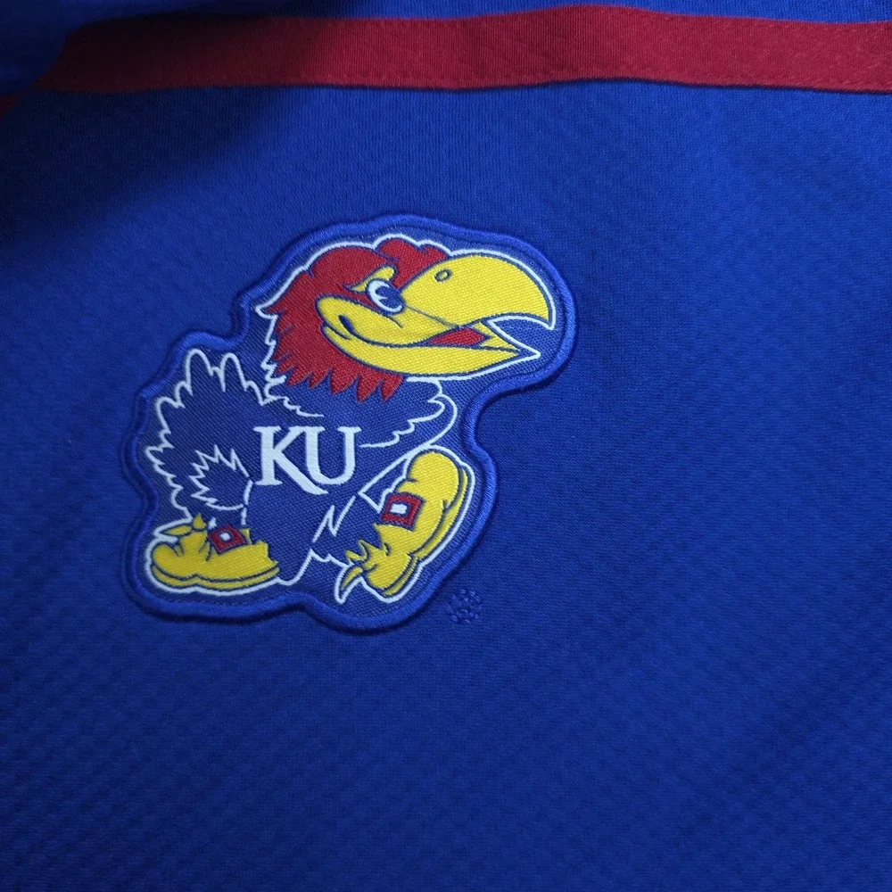 Kansas Jayhawks Shirt Mens XL Blue NCAA Basketball Adidas Climalite 1/4 Zip